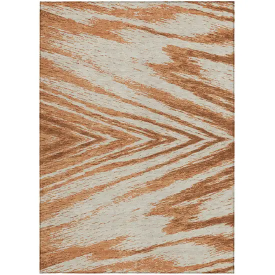 Orange Brown And Beige Abstract Washable Indoor Outdoor Area Rug Photo 7