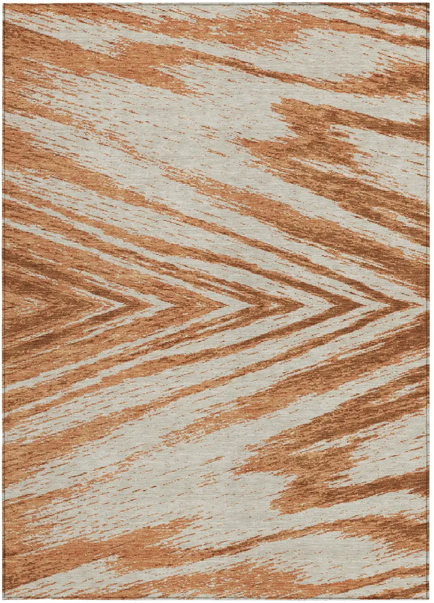 Orange Brown And Beige Abstract Washable Indoor Outdoor Area Rug Photo 7