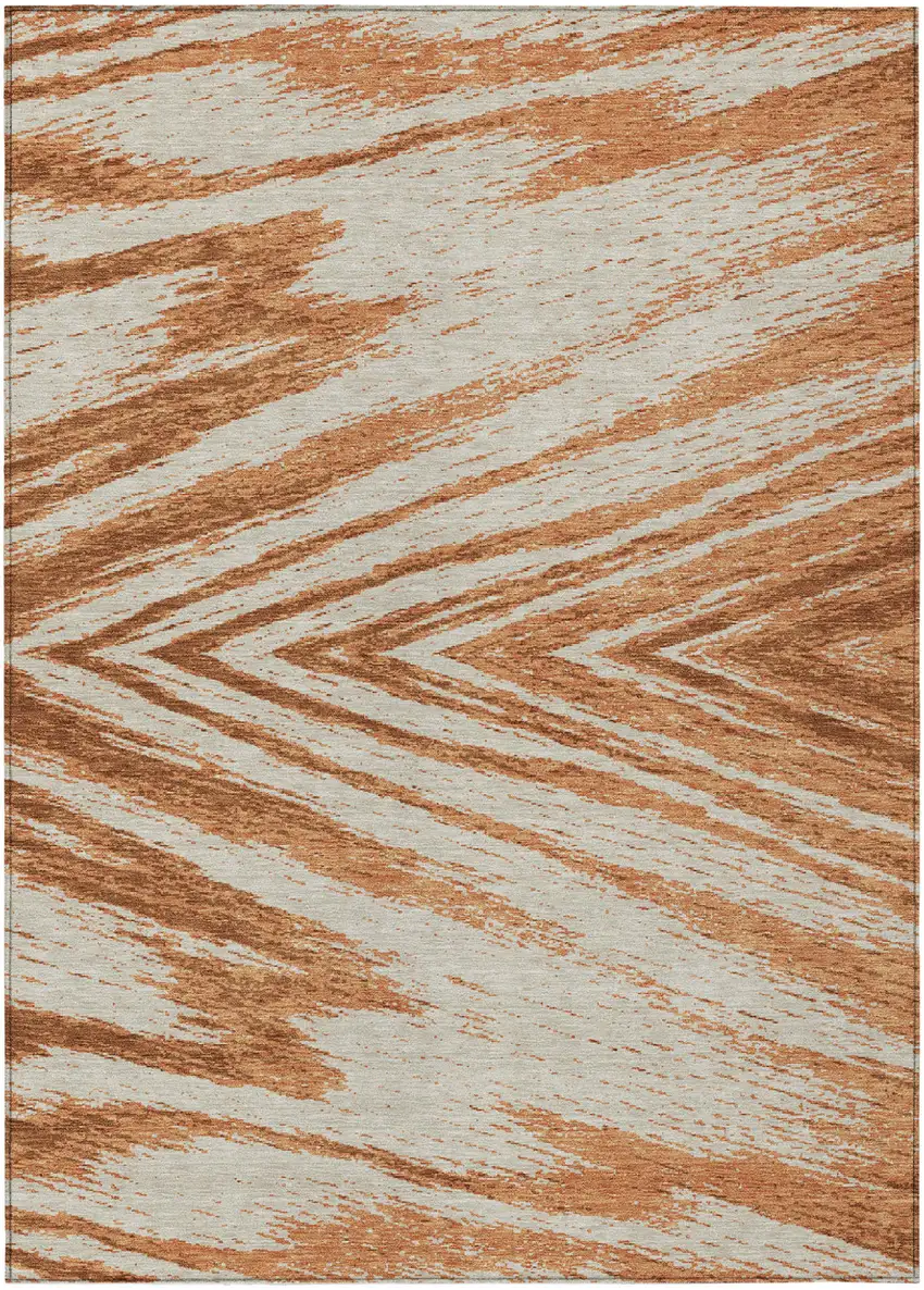 Orange Brown And Beige Abstract Washable Indoor Outdoor Area Rug Photo 2