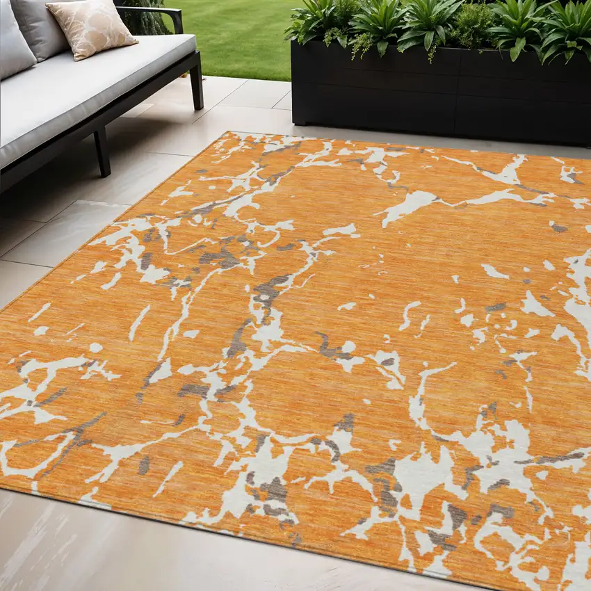 Orange Brown And Ivory Striped Washable Indoor Outdoor Area Rug Photo 1