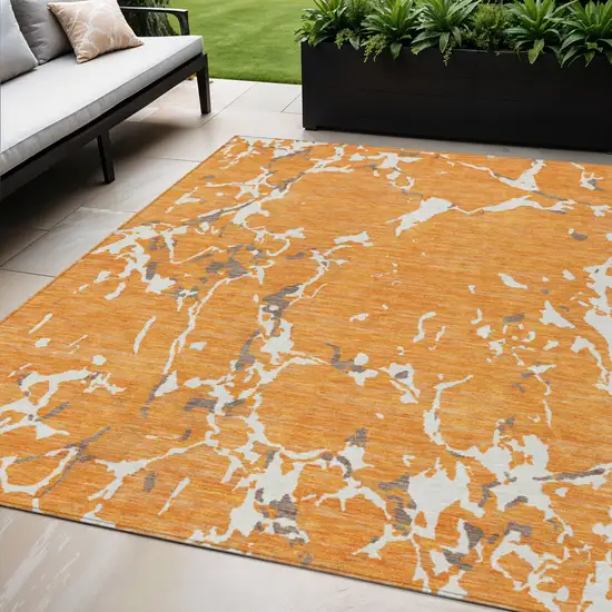 Orange Brown And Ivory Striped Washable Indoor Outdoor Area Rug Photo 1