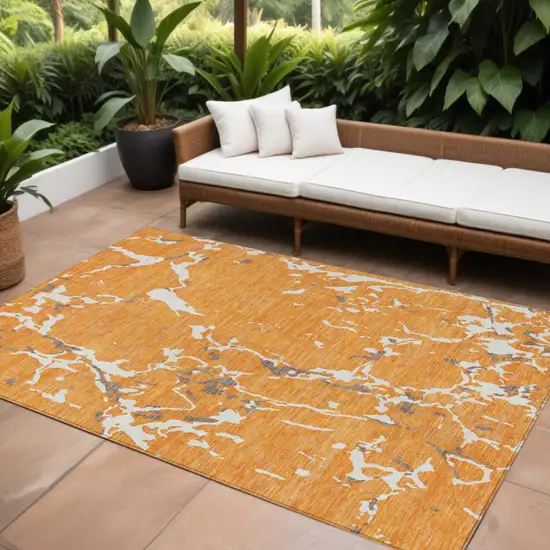 Orange Brown And Ivory Striped Washable Indoor Outdoor Area Rug Photo 1