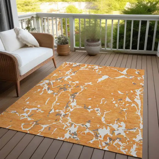 Orange Brown And Ivory Striped Washable Indoor Outdoor Area Rug Photo 8