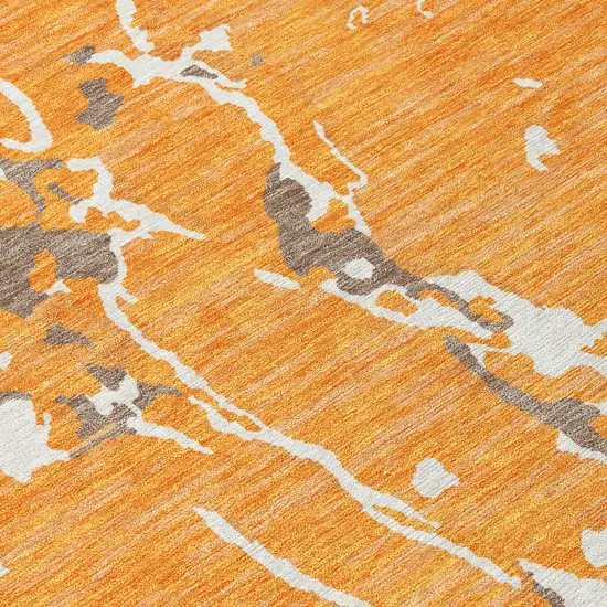 Orange Brown And Ivory Striped Washable Indoor Outdoor Area Rug Photo 5