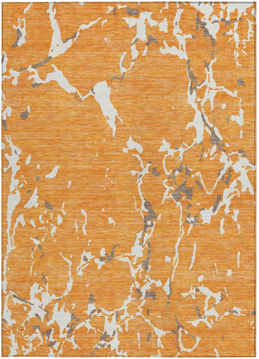 Orange Brown And Ivory Striped Washable Indoor Outdoor Area Rug Photo 7