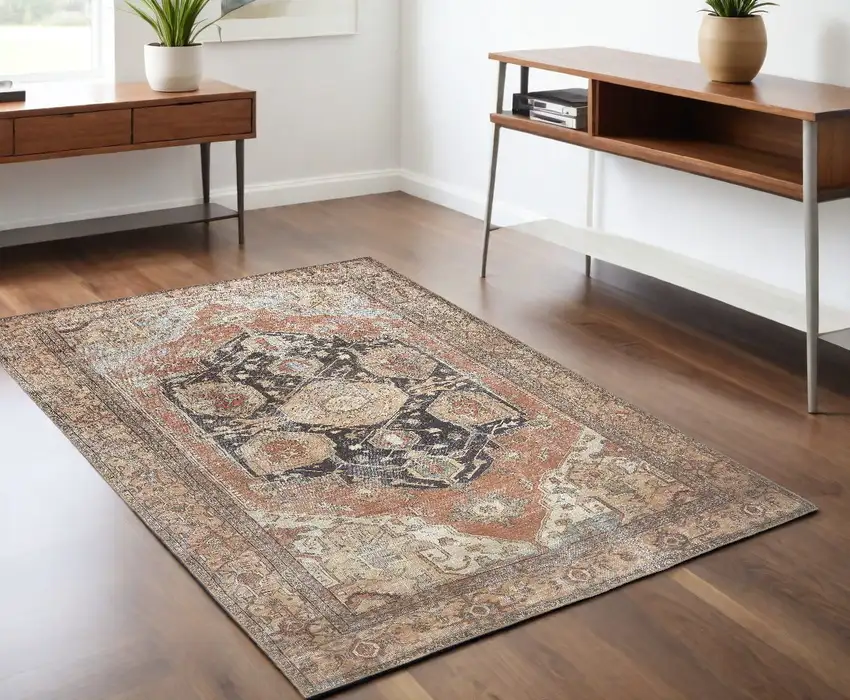 Orange Brown And Taupe Abstract Area Rug Photo 1