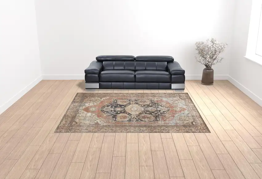 Orange Brown And Taupe Abstract Area Rug Photo 3