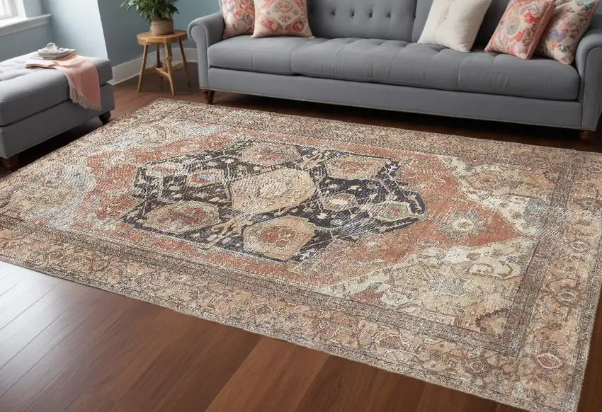 Orange Brown And Taupe Abstract Area Rug Photo 1