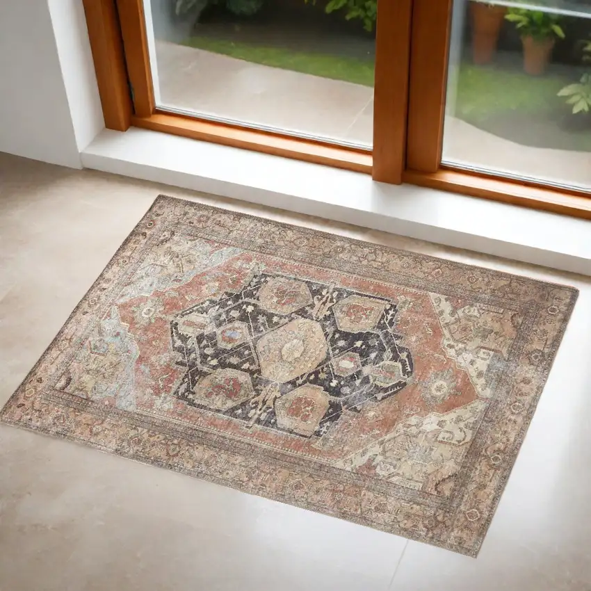 Orange Brown And Taupe Abstract Area Rug Photo 1