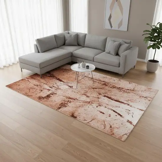 Orange Brown And White Abstract Washable Area Rug With UV Protection Photo 1