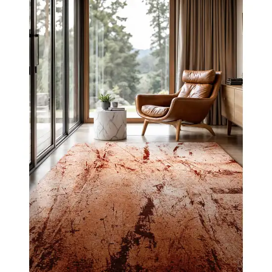 Orange Brown And White Abstract Washable Area Rug With UV Protection Photo 3