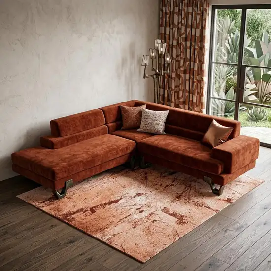 Orange Brown And White Abstract Washable Area Rug With UV Protection Photo 1