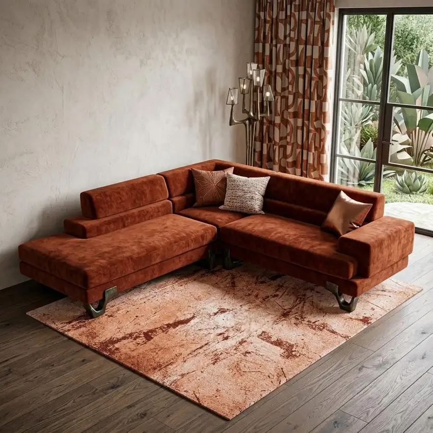 Orange Brown And White Abstract Washable Area Rug With UV Protection Photo 1