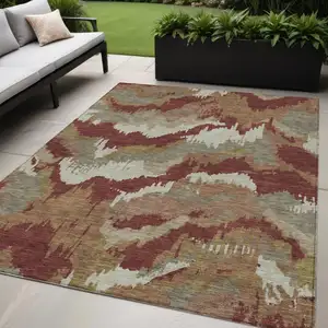 Photo of Orange Copper And Beige Abstract Washable Indoor Outdoor Area Rug