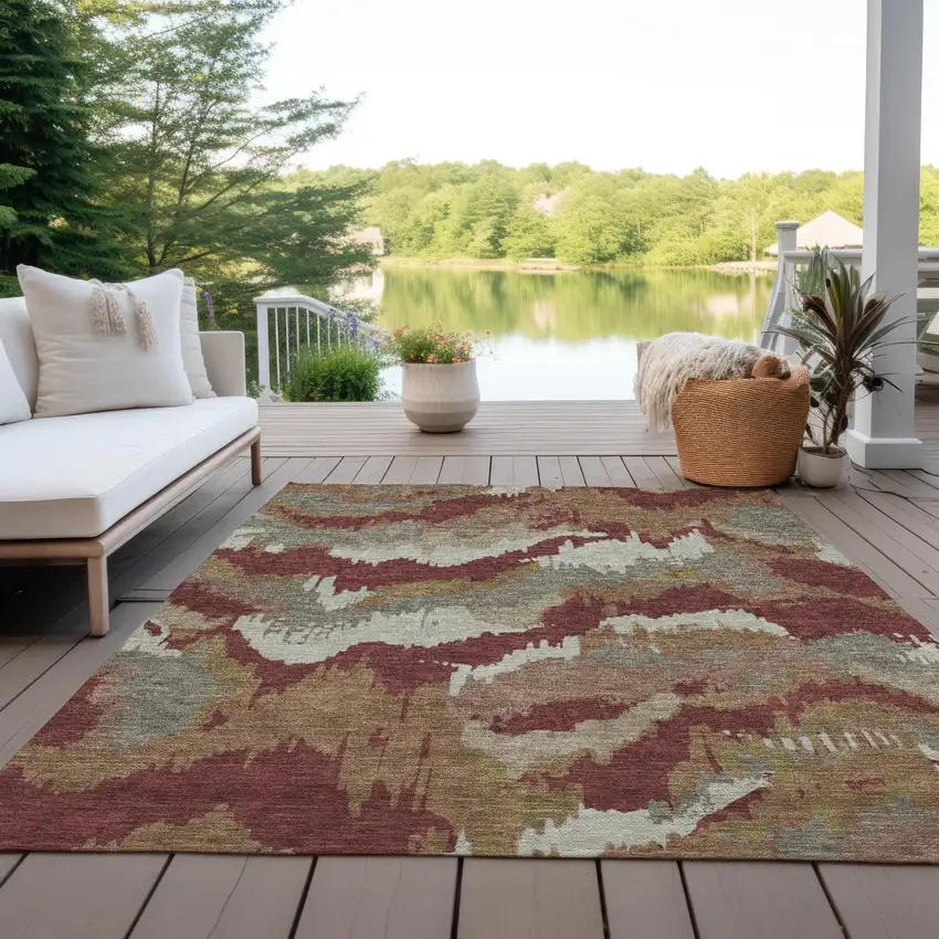 Orange Copper And Beige Abstract Washable Indoor Outdoor Area Rug Photo 9