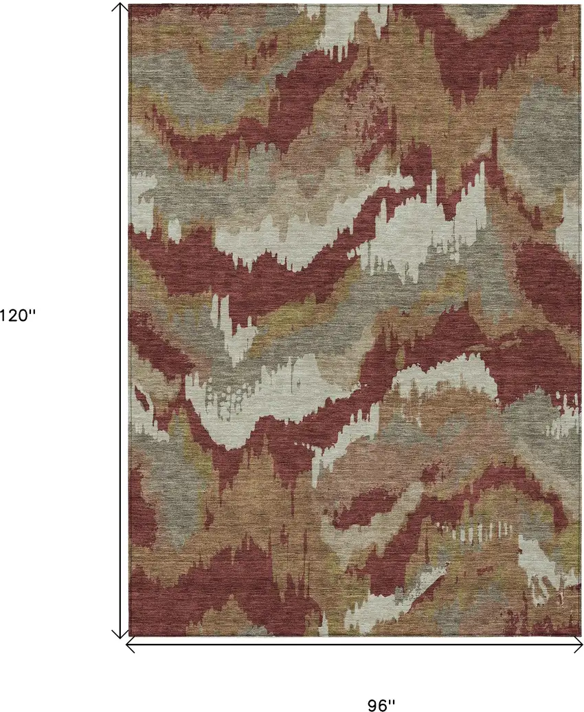 Orange Copper And Beige Abstract Washable Indoor Outdoor Area Rug Photo 3