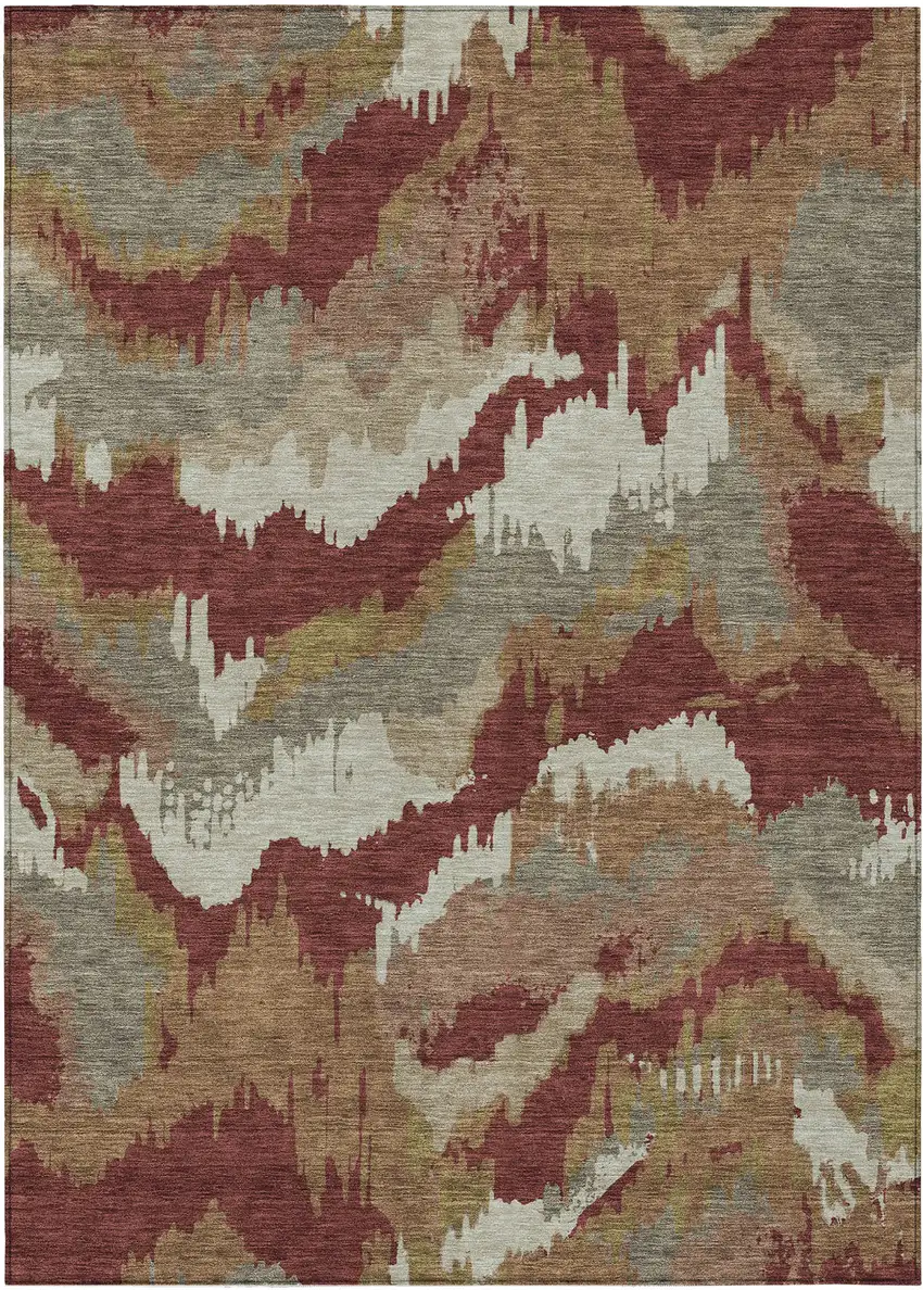 Orange Copper And Beige Abstract Washable Indoor Outdoor Area Rug Photo 2