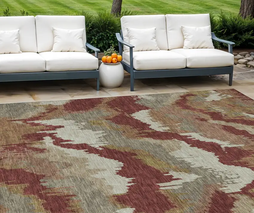 Orange Copper And Beige Abstract Washable Indoor Outdoor Area Rug Photo 1