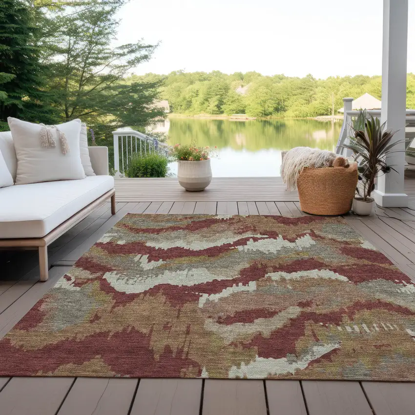 Orange Copper And Beige Abstract Washable Indoor Outdoor Area Rug Photo 9