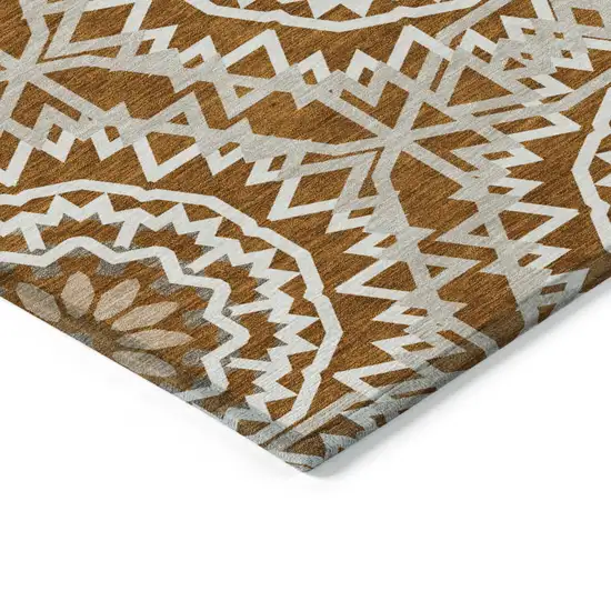 Orange Copper And Beige Floral Medallion Washable Indoor Outdoor Area Rug Photo 4