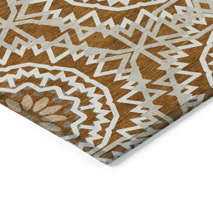 Orange Copper And Beige Floral Medallion Washable Indoor Outdoor Area Rug Photo 4