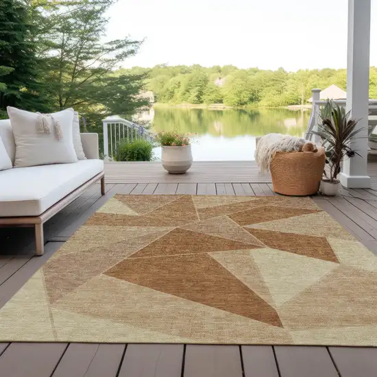 Orange Copper And Beige Geometric Washable Indoor Outdoor Area Rug Photo 8