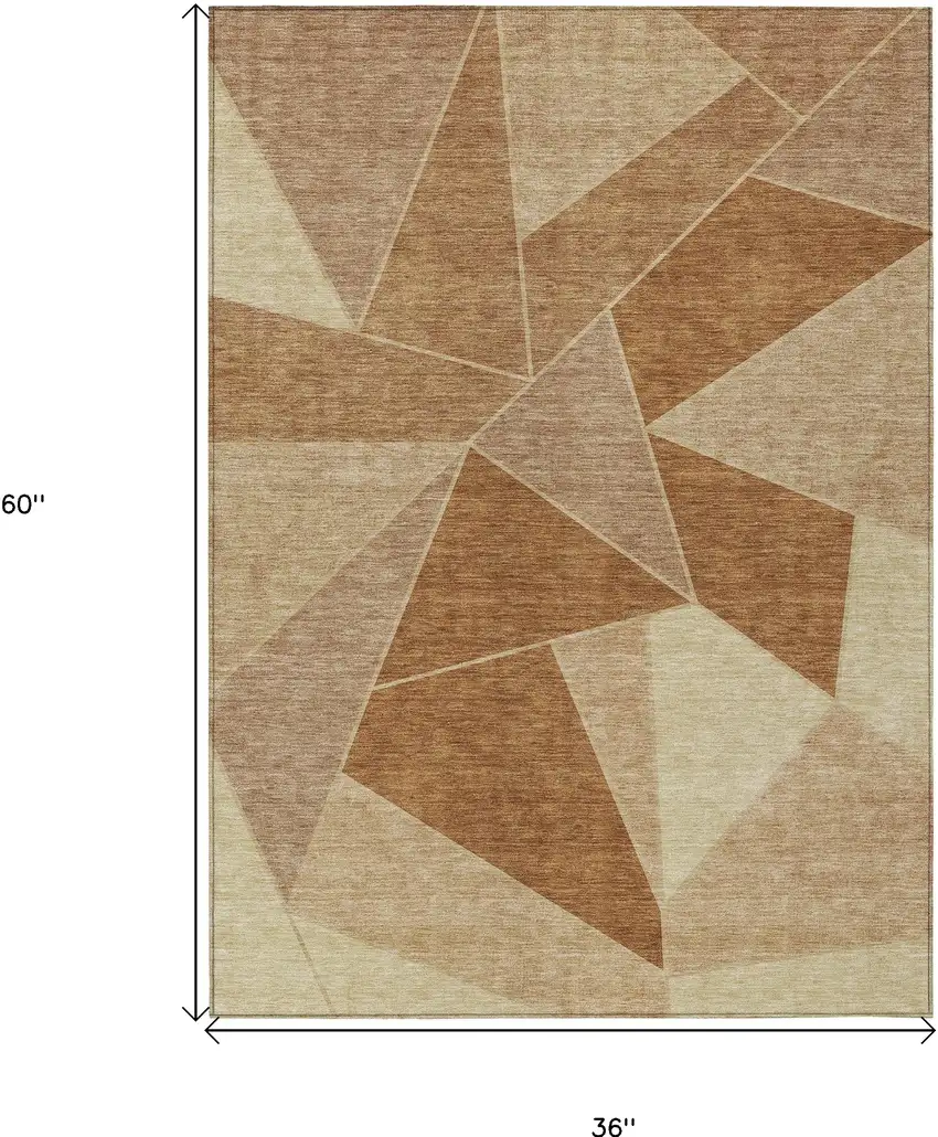 Orange Copper And Beige Geometric Washable Indoor Outdoor Area Rug Photo 3