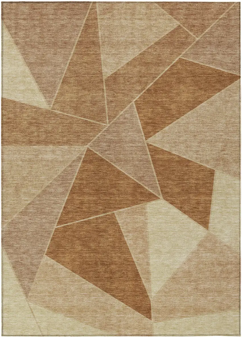Orange Copper And Beige Geometric Washable Indoor Outdoor Area Rug Photo 1