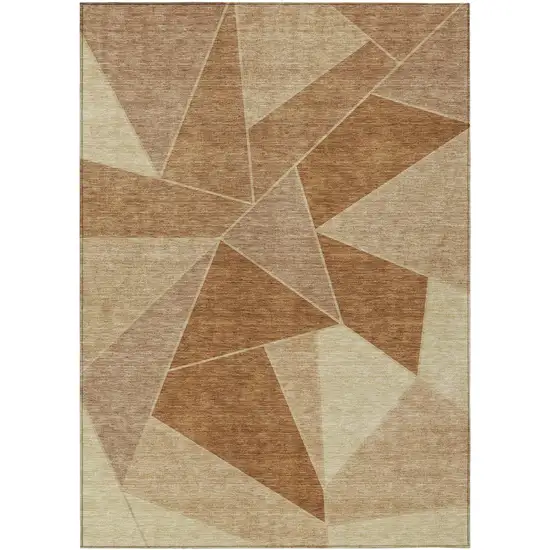 Orange Copper And Beige Geometric Washable Indoor Outdoor Area Rug Photo 1