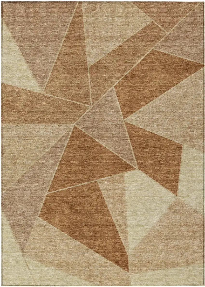 Orange Copper And Beige Geometric Washable Indoor Outdoor Area Rug Photo 1