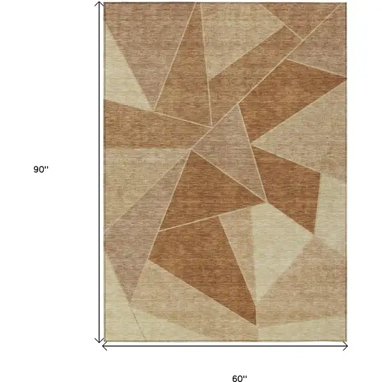 Orange Copper And Beige Geometric Washable Indoor Outdoor Area Rug Photo 9