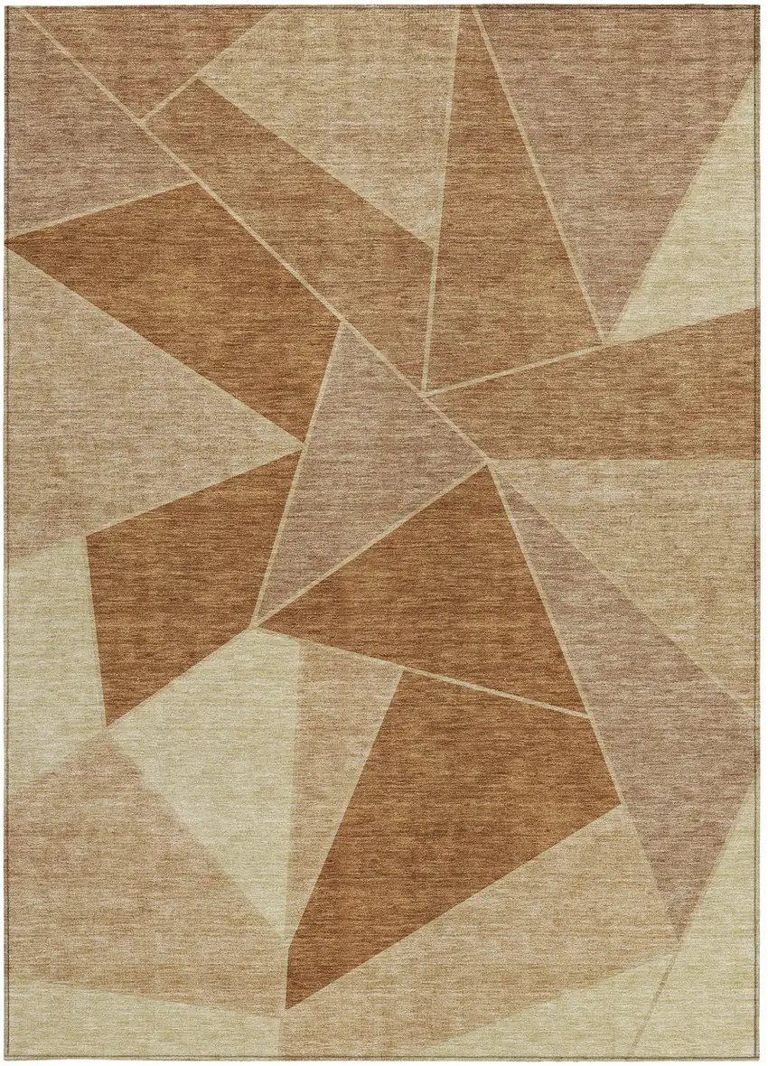 Orange Copper And Beige Geometric Washable Indoor Outdoor Area Rug Photo 5