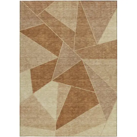 Orange Copper And Beige Geometric Washable Indoor Outdoor Area Rug Photo 5
