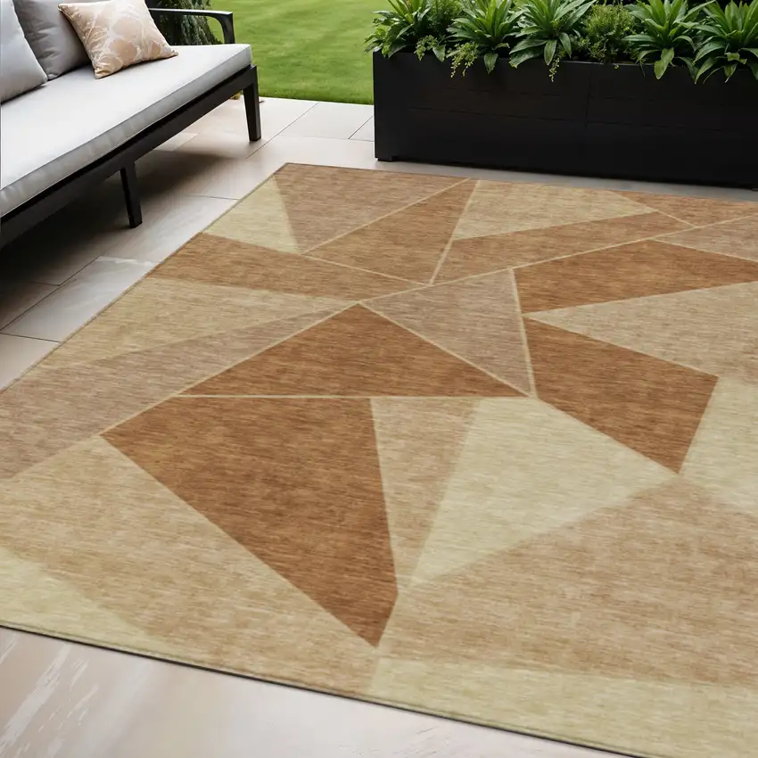 Orange Copper And Beige Geometric Washable Indoor Outdoor Area Rug Photo 1