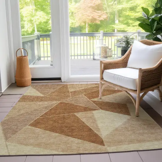 Orange Copper And Beige Geometric Washable Indoor Outdoor Area Rug Photo 9