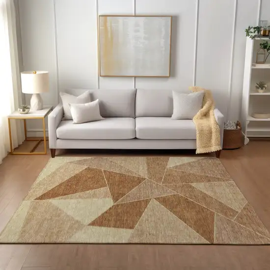 Orange Copper And Beige Geometric Washable Indoor Outdoor Area Rug Photo 8