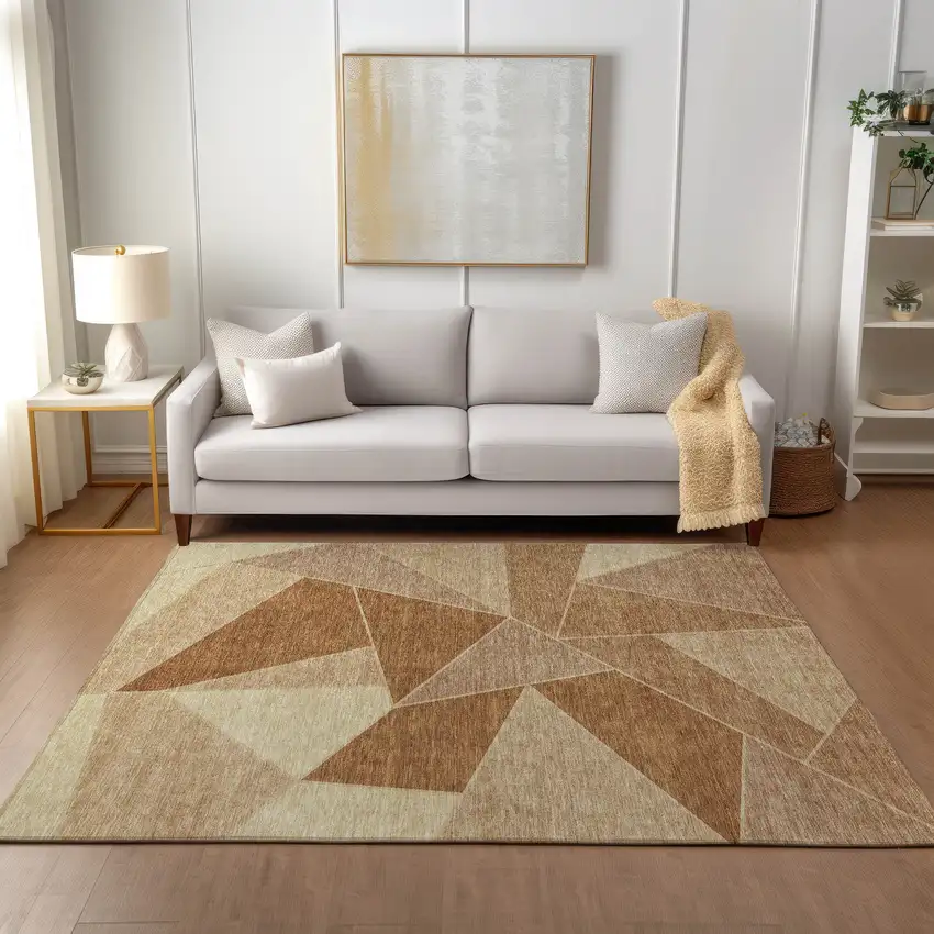 Orange Copper And Beige Geometric Washable Indoor Outdoor Area Rug Photo 8