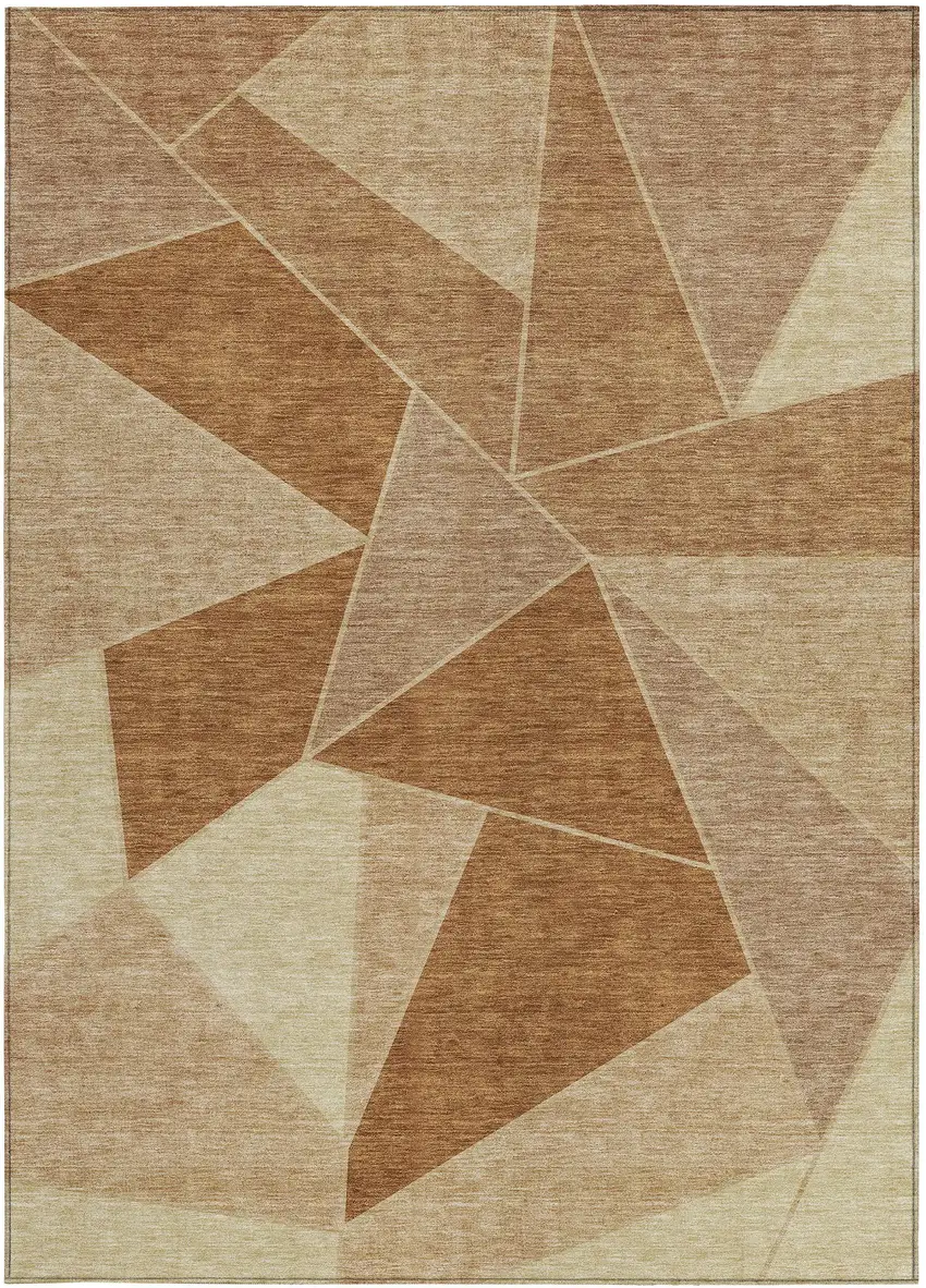 Orange Copper And Beige Geometric Washable Indoor Outdoor Area Rug Photo 6