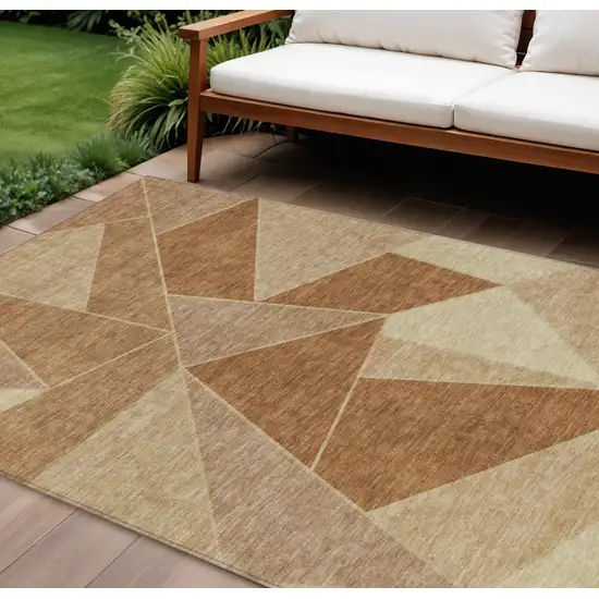Orange Copper And Beige Geometric Washable Indoor Outdoor Area Rug Photo 1