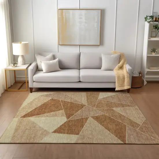 Orange Copper And Beige Geometric Washable Indoor Outdoor Area Rug Photo 8