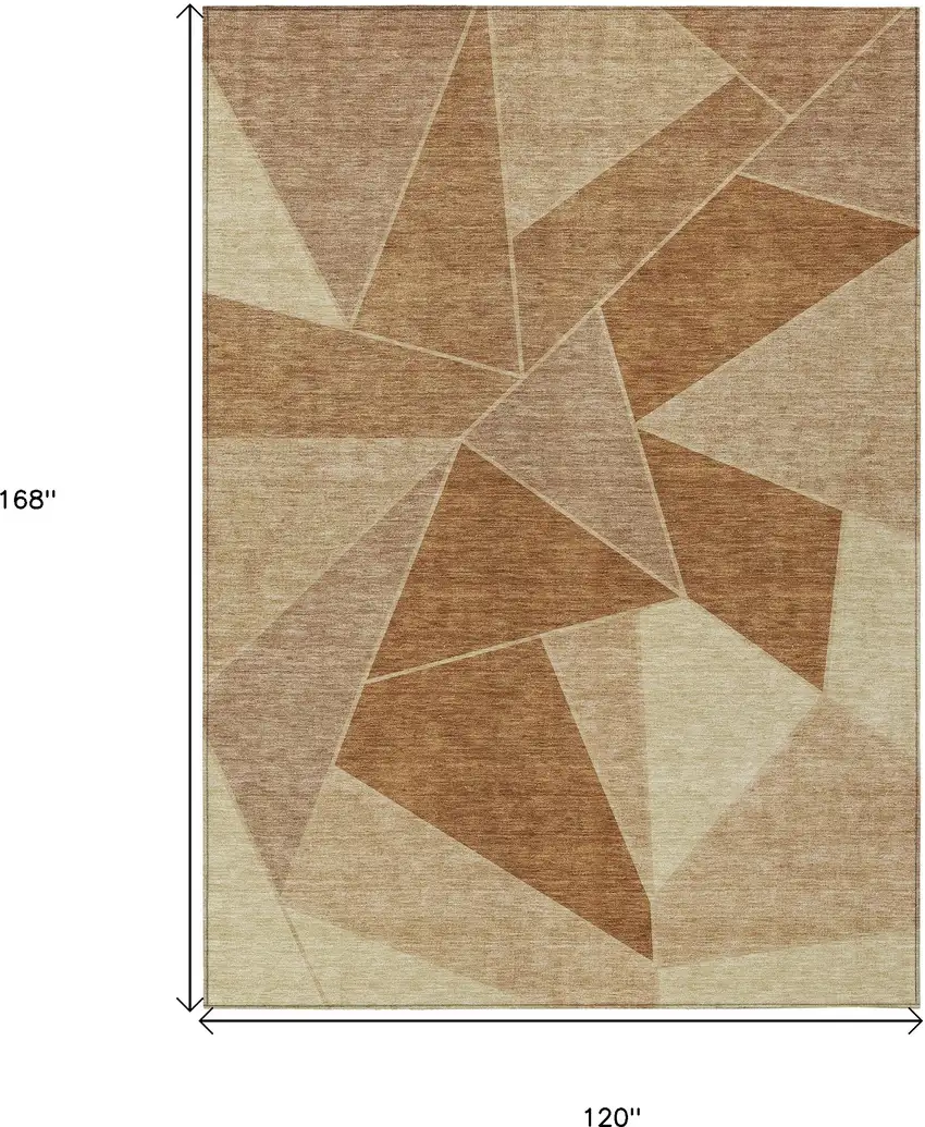 Orange Copper And Beige Geometric Washable Indoor Outdoor Area Rug Photo 3