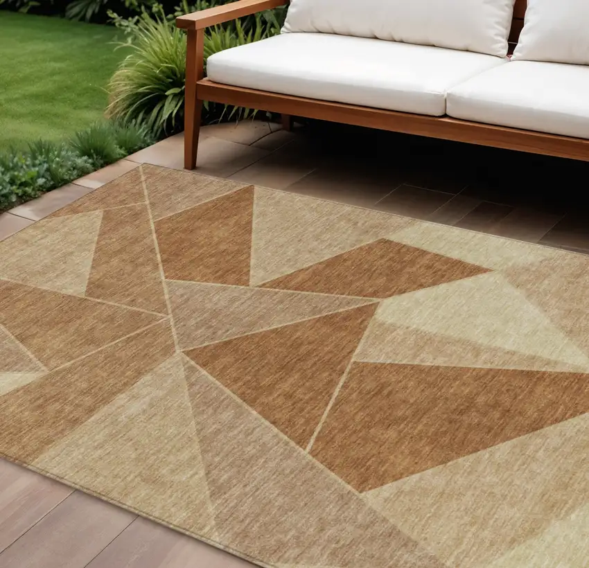 Orange Copper And Beige Geometric Washable Indoor Outdoor Area Rug Photo 1