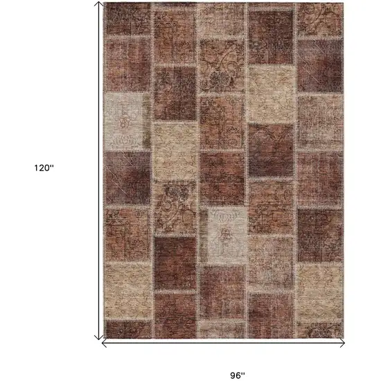 Orange Copper And Beige Patchwork Washable Indoor Outdoor Area Rug Photo 3