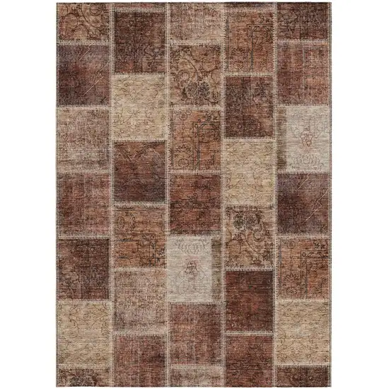 Orange Copper And Beige Patchwork Washable Indoor Outdoor Area Rug Photo 7