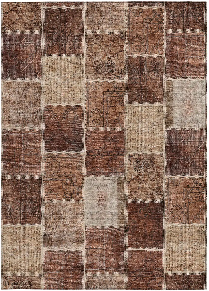 Orange Copper And Beige Patchwork Washable Indoor Outdoor Area Rug Photo 7
