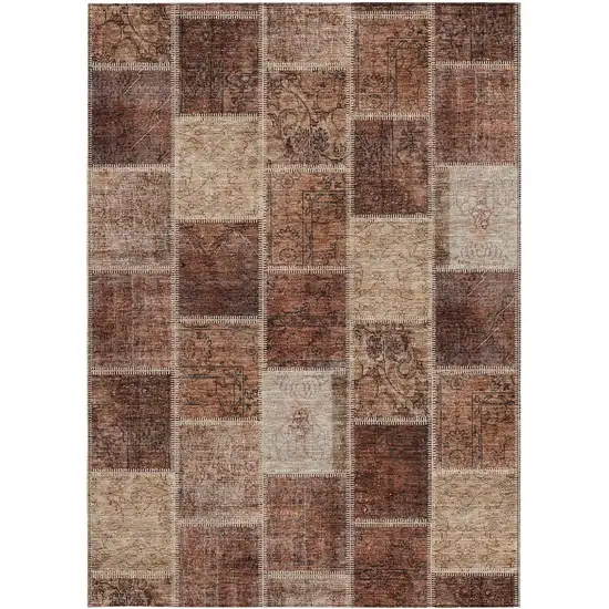 Orange Copper And Beige Patchwork Washable Indoor Outdoor Area Rug Photo 7