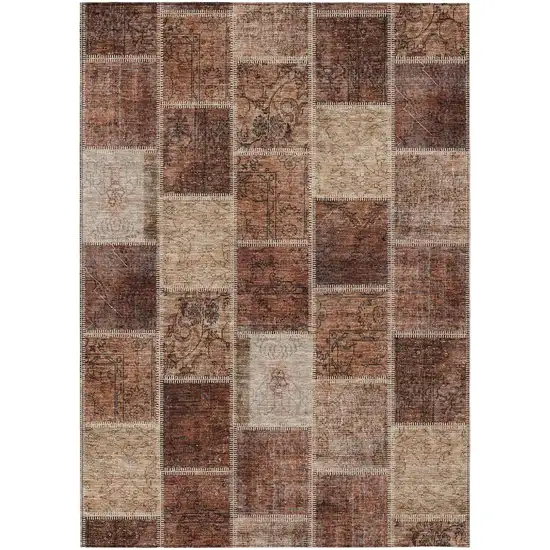Orange Copper And Beige Patchwork Washable Indoor Outdoor Area Rug Photo 2