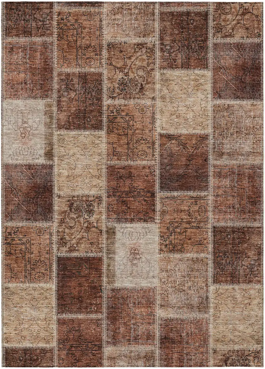 Orange Copper And Beige Patchwork Washable Indoor Outdoor Area Rug Photo 2