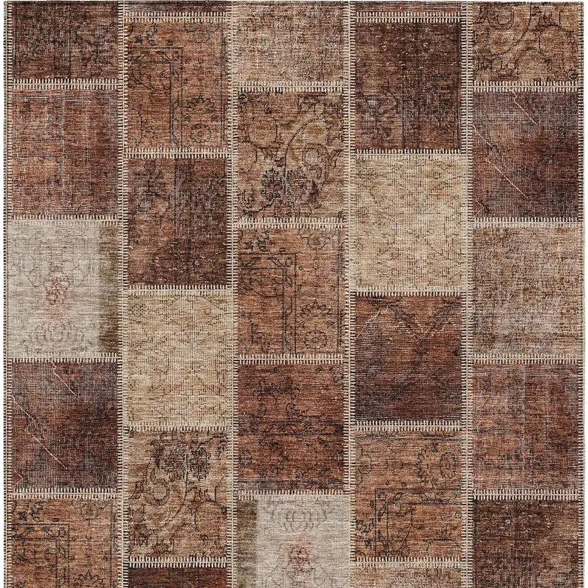 Orange Copper And Beige Patchwork Washable Indoor Outdoor Area Rug Photo 6