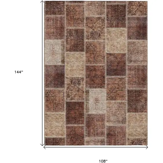 Orange Copper And Beige Patchwork Washable Indoor Outdoor Area Rug Photo 3